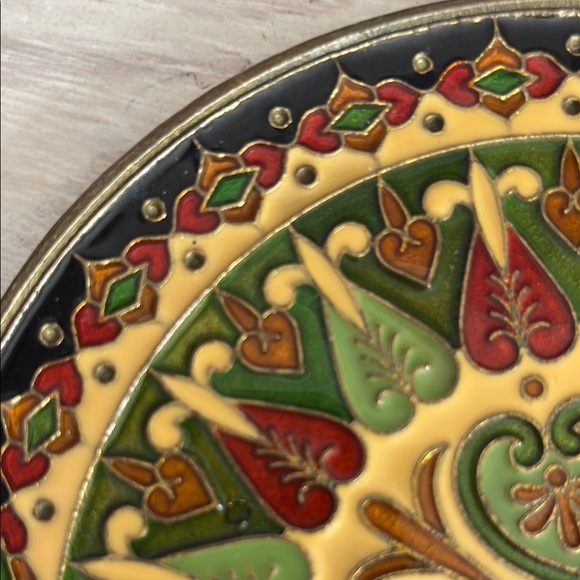 VTG Bronze & Lacquered Cloisonné Mandala 6-1/2" Plate - Picture 4 of 6